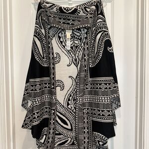 Chico's L XL Abstract Open Front Wool Blend Boho Poncho Kimono Festival Aztec